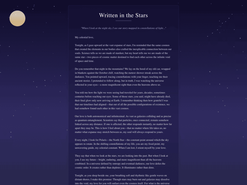 Sample of a custom letter with a starry night theme.