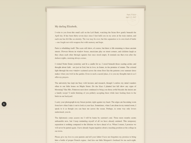 Sample of a vintage-style love letter.